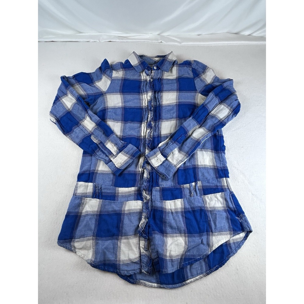 American Eagle Shirt Womens 4 Blue White Long Sleeve Button Up Preppy Casual AE